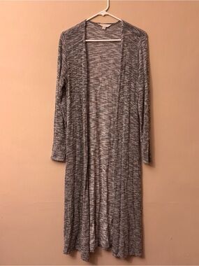 Decree Long Open-Front Gray Marled Cardigan